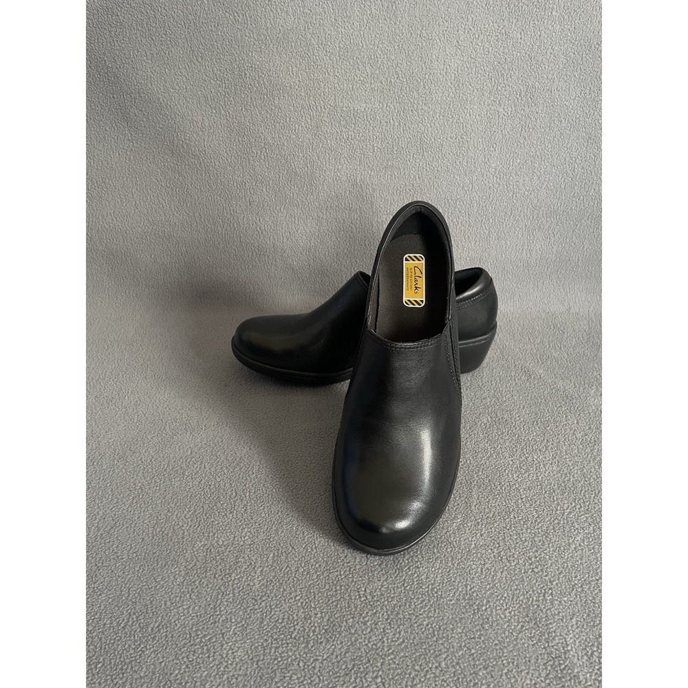 Clarks Leather Grasp Chime Slip Resistant Shoes Size 9M Black Comfort Work Clogs